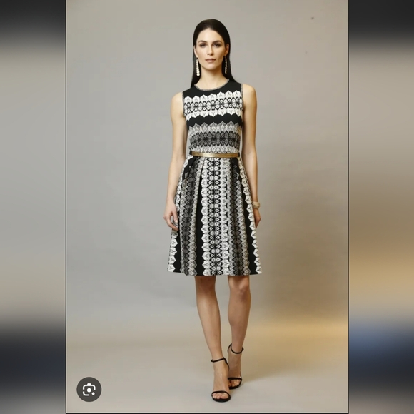 St. John Fit And Flare Black And Metallic Dress - Picture 1 of 6